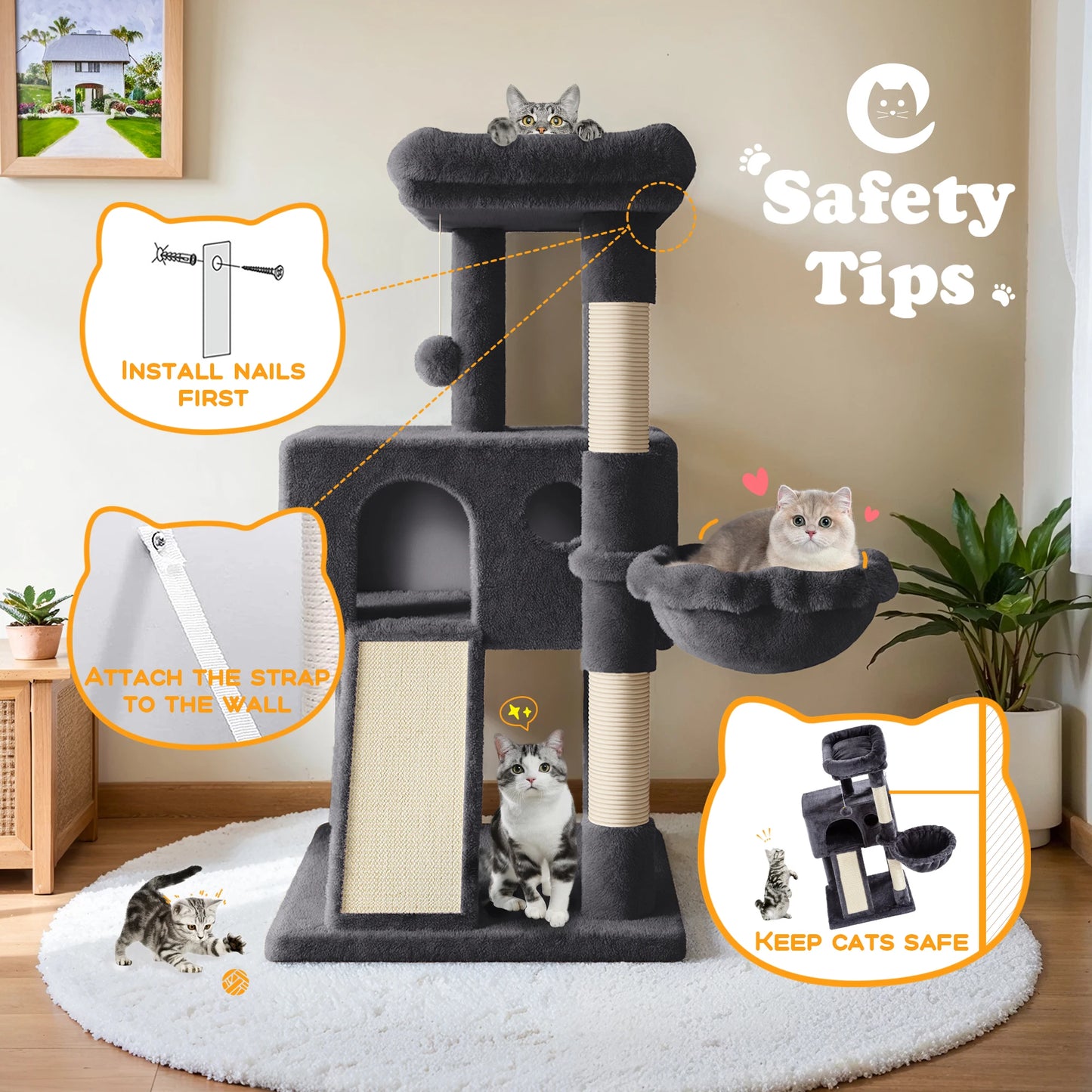 HOOMIC Cat Tree Multi Level Condo With Sisal Posts Hammock