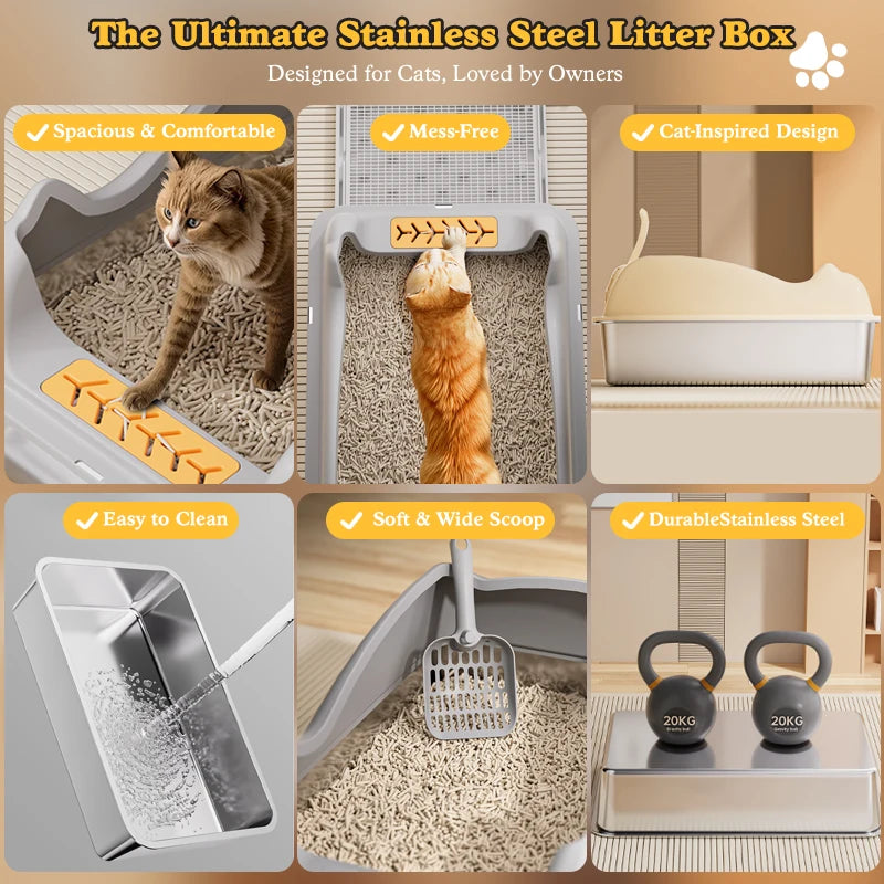 Feature Stainless Steel Cat Litter Box With Lid Odor