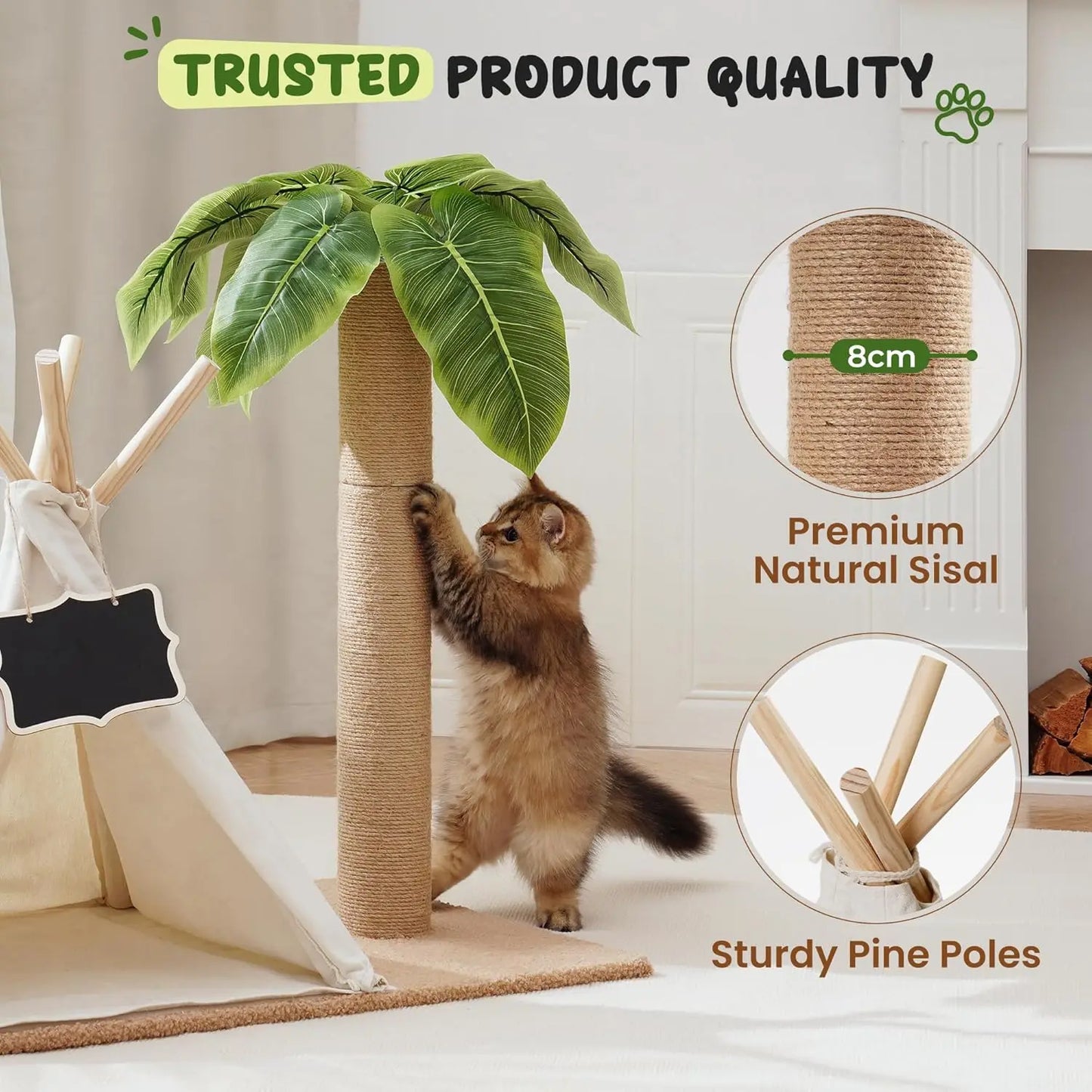 MEWOOFUN Cat Scratching Post Teepee Tree Indoor Play House