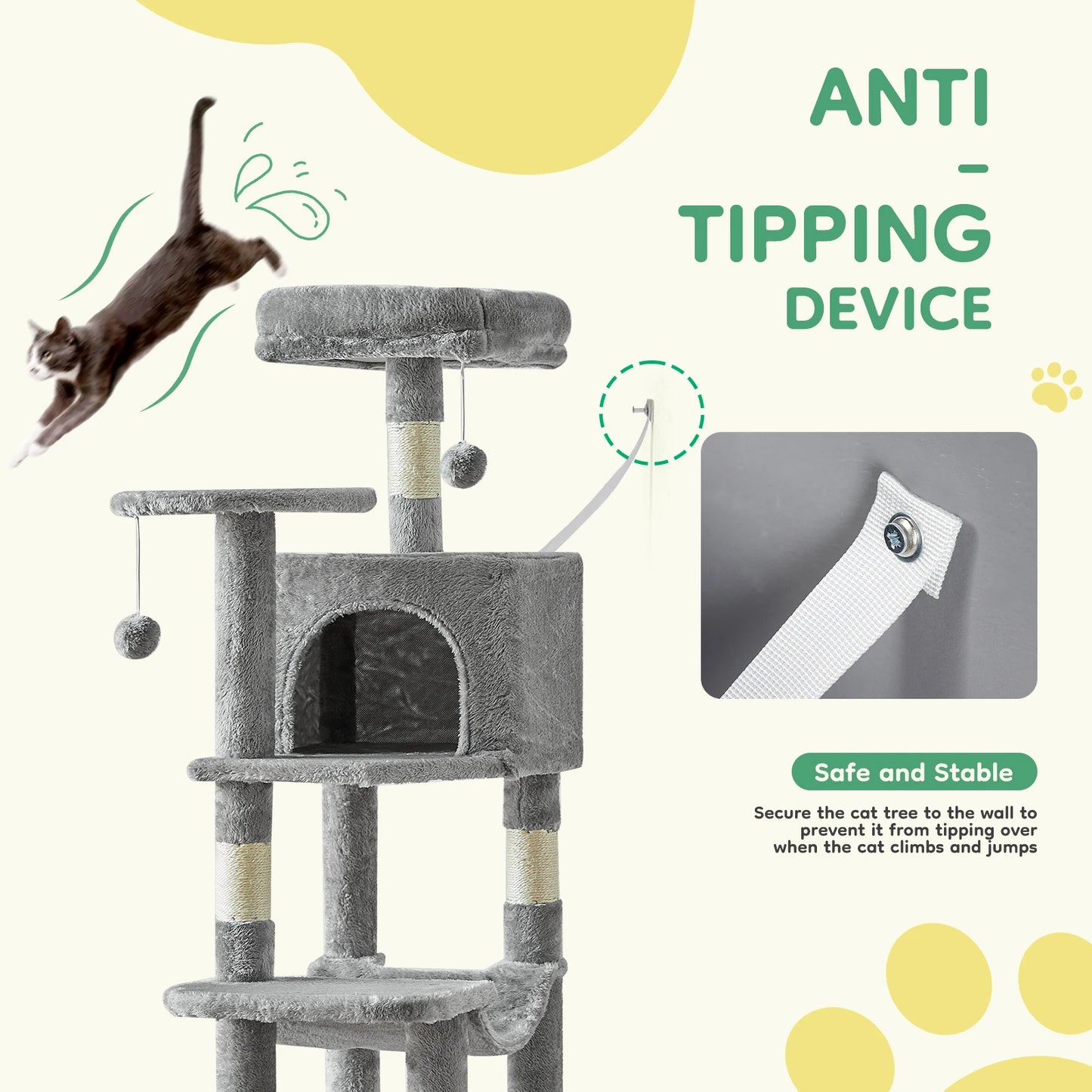 JHK Multi Cat Climbing Tree Tower With Sisal Posts Indoor
