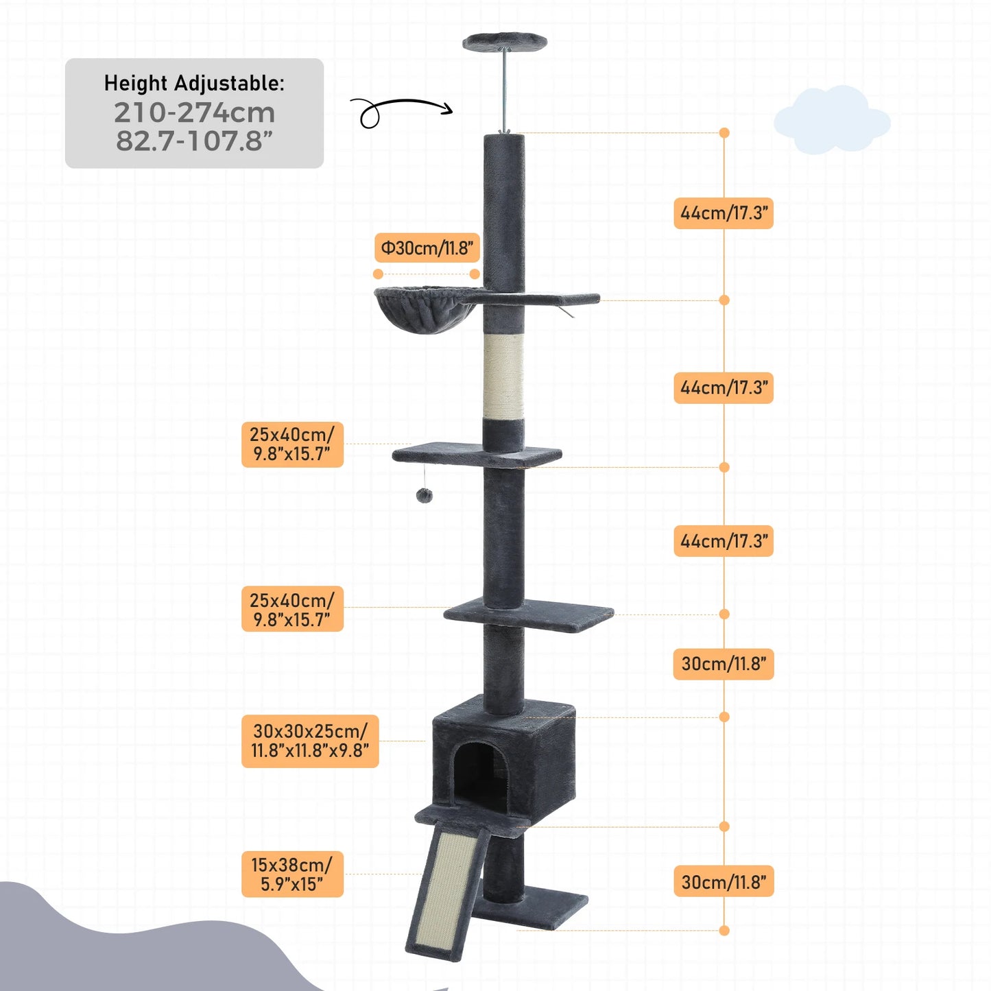 PEQULTICN Cat Tree Tall Indoor Condo With Scratching Post