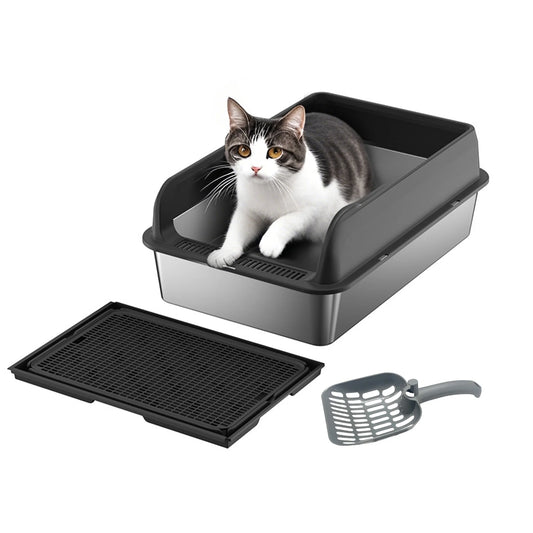 HiMISSH Stainless Cat Litter Box High Sided With Double Mat