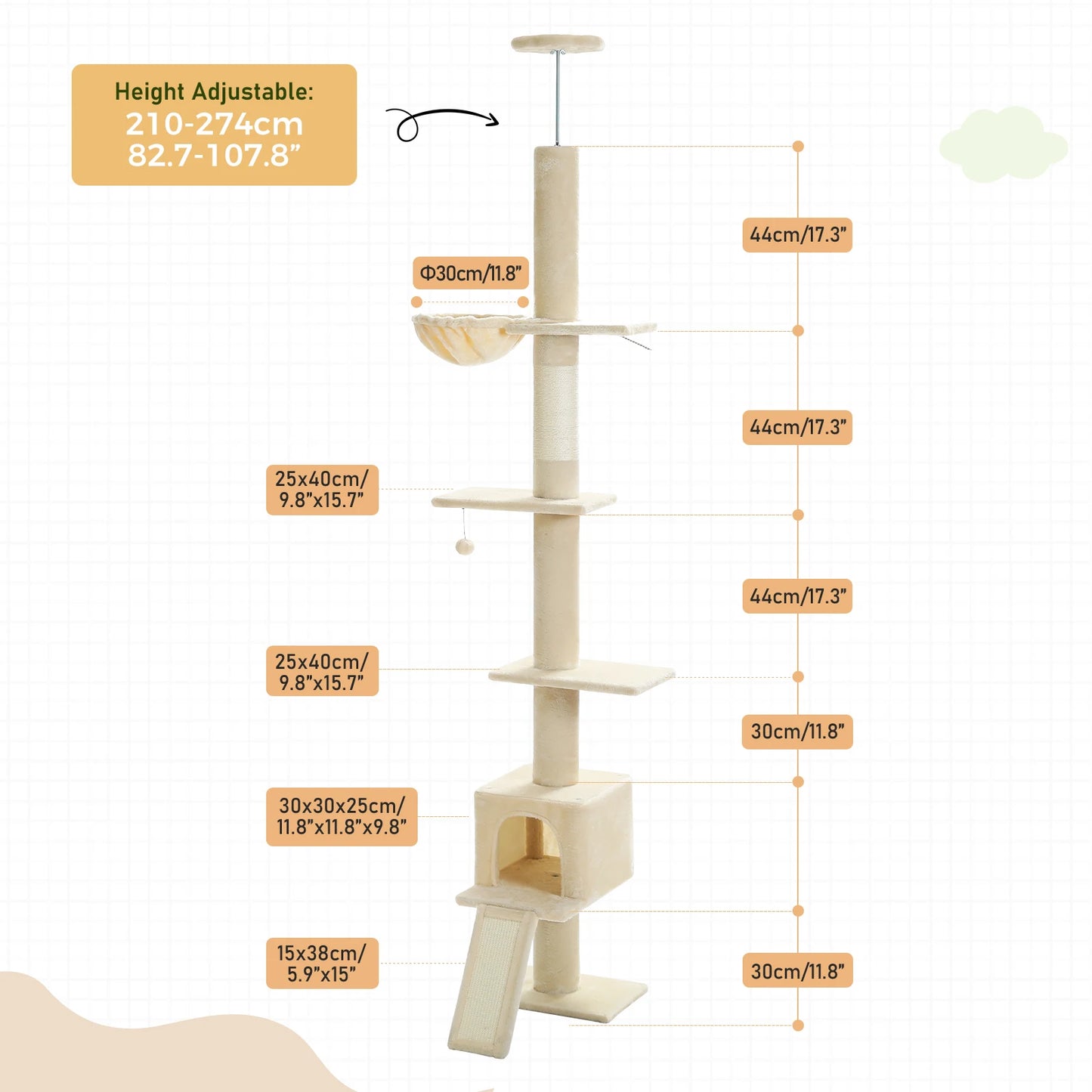 PEQULTICN Cat Tree Tall Indoor Condo With Scratching Post