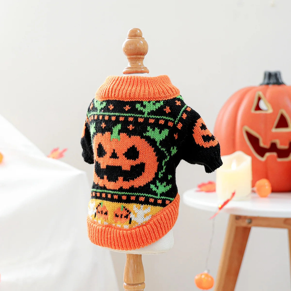 Halloween Pumpkin Knit Pet Sweater For Dogs And Cats