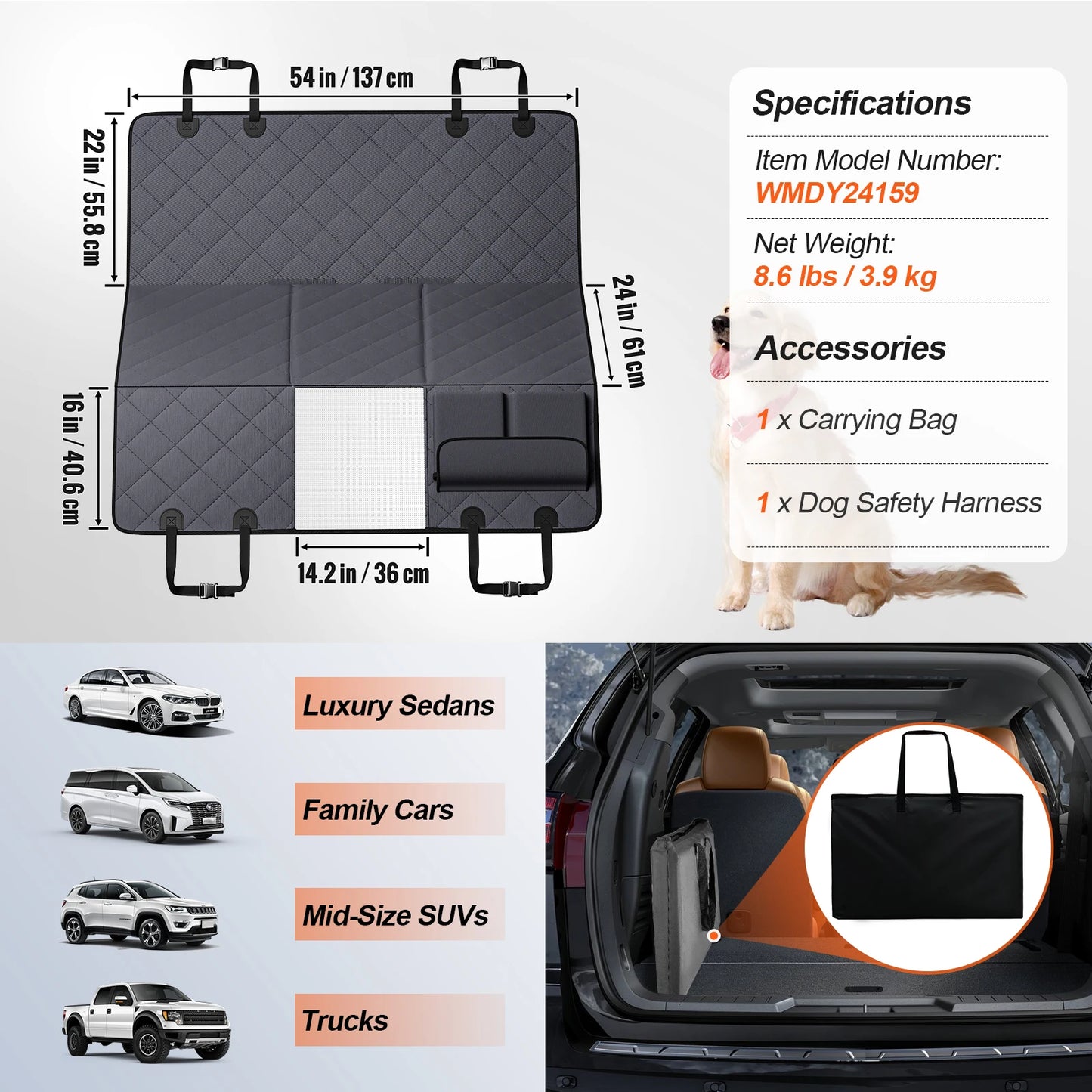 SucceBuy Back Seat Extender Dog Hammock For Car Waterproof