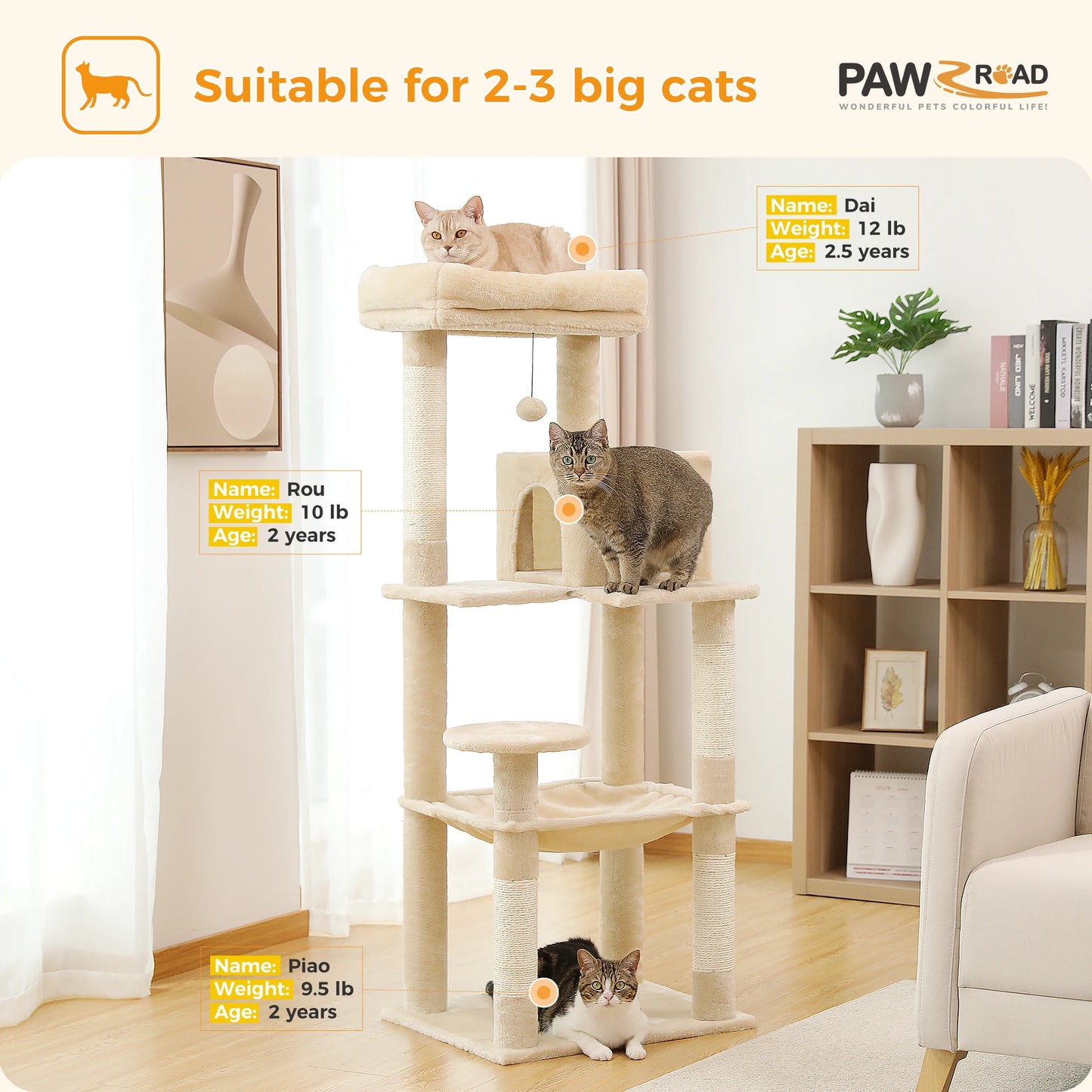 PAWZ Road Cat Tree Indoor Cozy Condo Tower With Hammock
