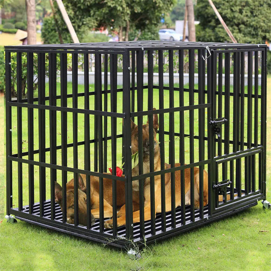 BINGOPAW Heavy Duty Dog Crate With Four Wheels And 3 Doors