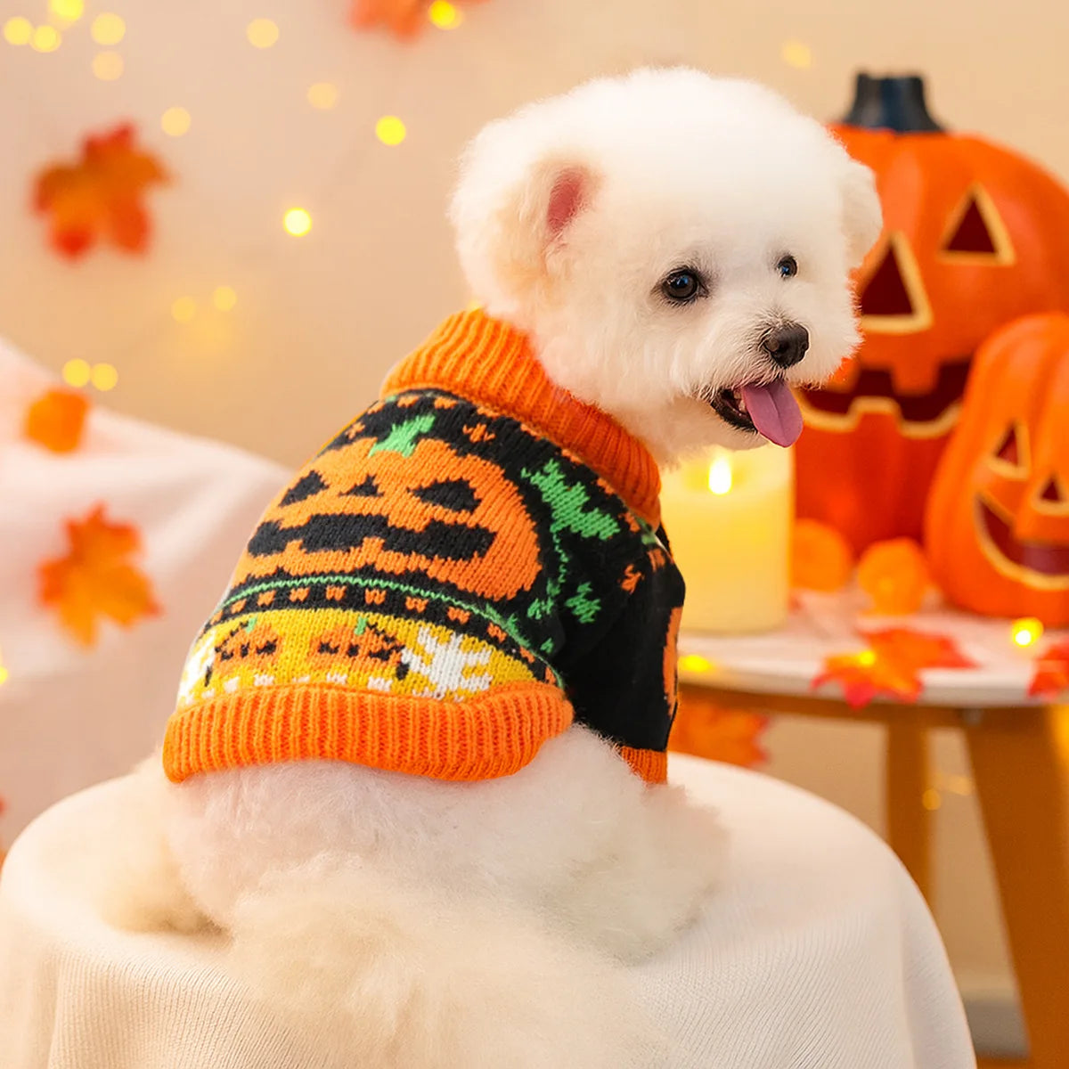 Halloween Pumpkin Knit Pet Sweater For Dogs And Cats