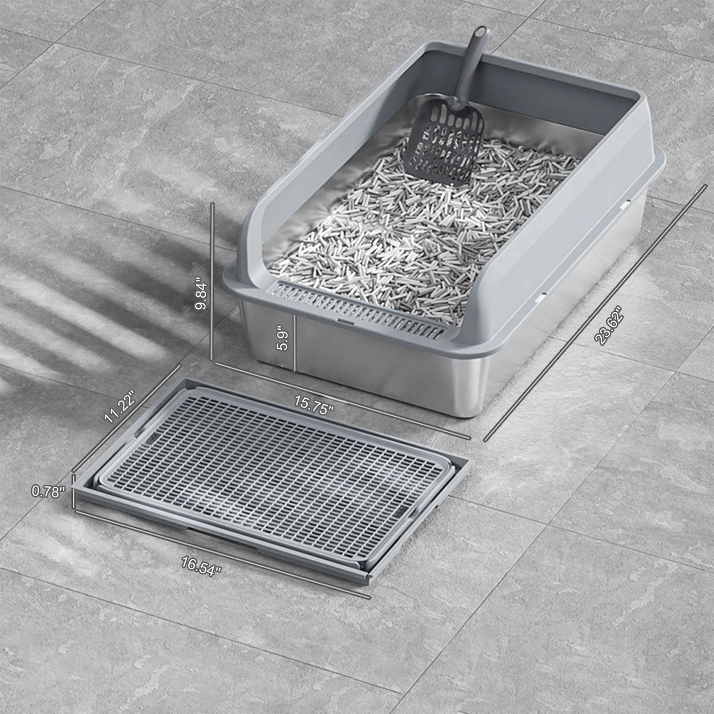HiMISSH Stainless Cat Litter Box High Sided With Double Mat
