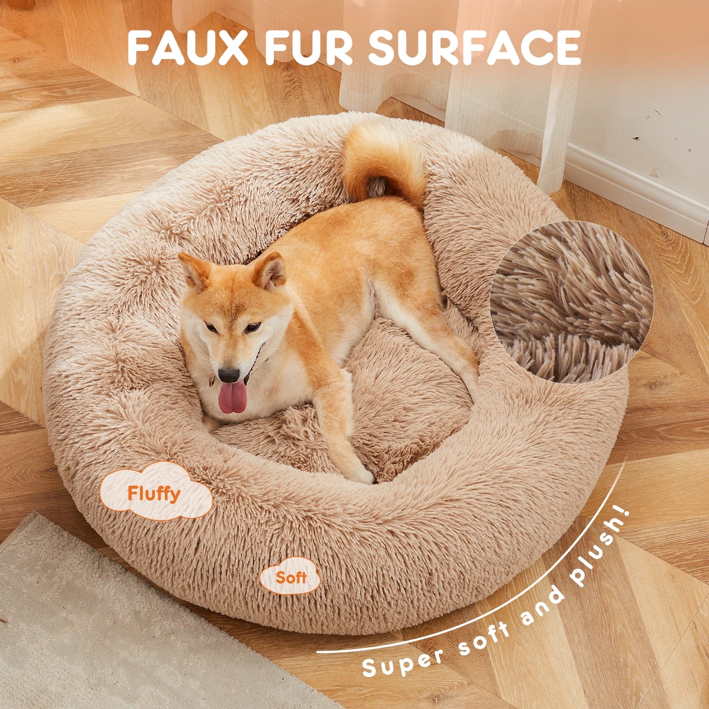 JHK Calming Dog Bed Washable Anti Slip Plush Faux Fur