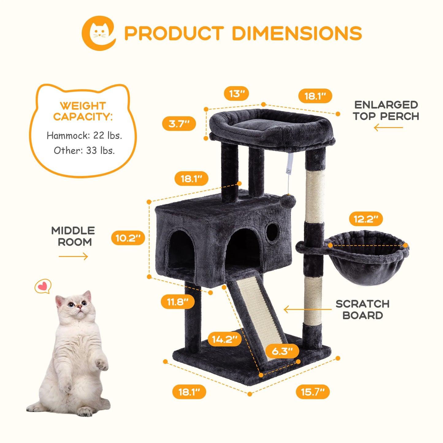 HOOMIC Cat Tree Multi Level Condo With Sisal Posts Hammock