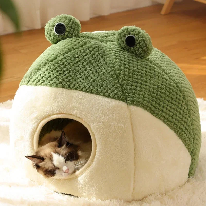 BPEDTCN Plush Frog Shape Cat House Nesting Bed For Cats