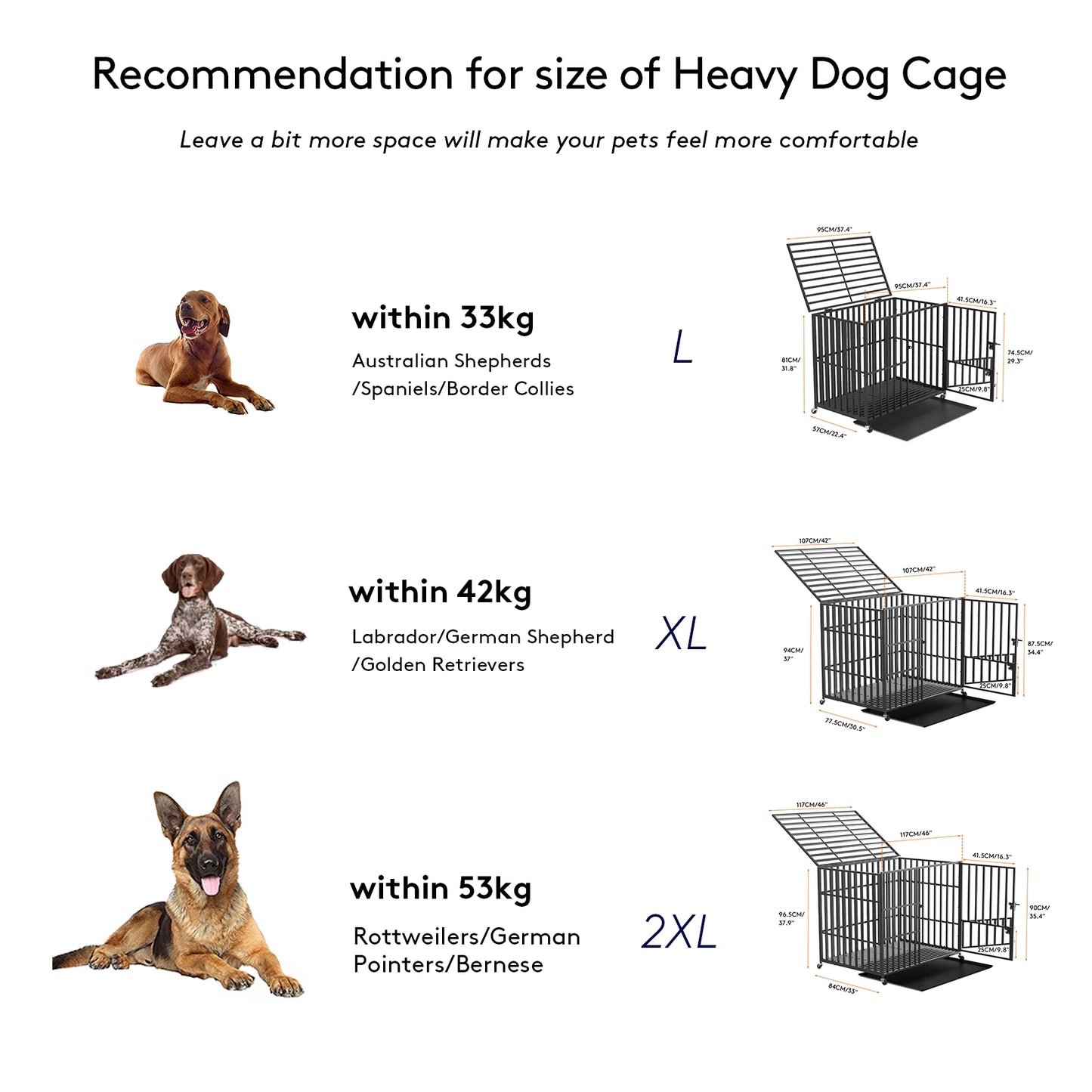 BINGOPAW Heavy Duty Dog Crate With Four Wheels And 3 Doors