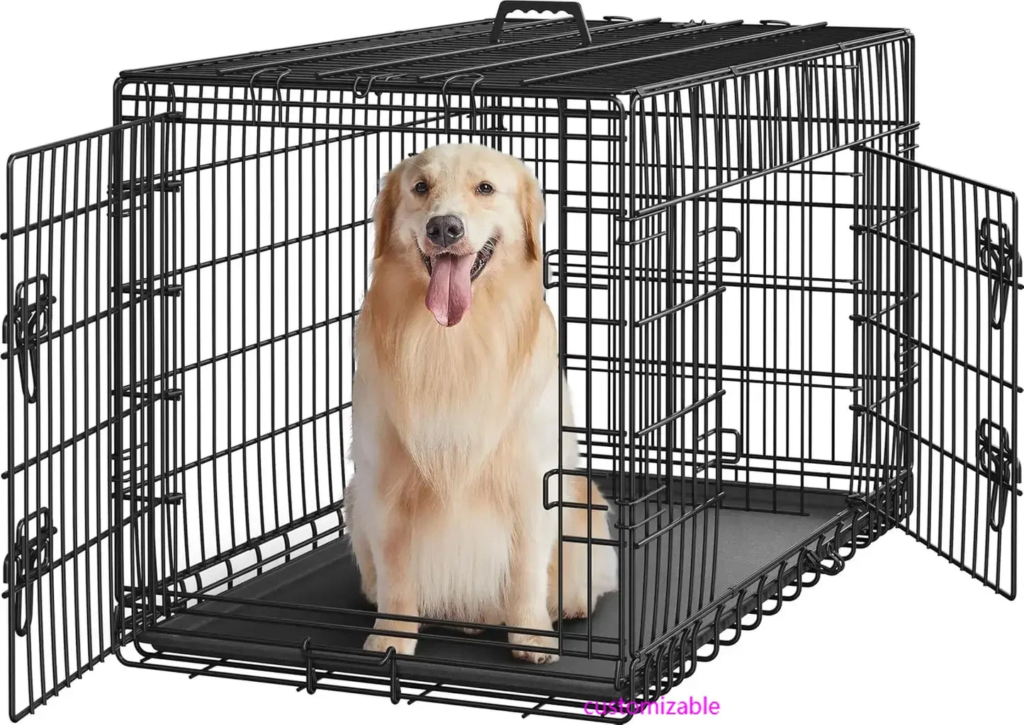 XMSJ Double Door Collapsible Metal Dog Crate With Tray