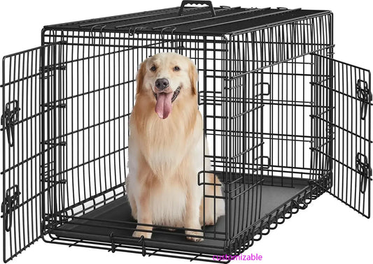 XMSJ Double Door Collapsible Metal Dog Crate With Tray