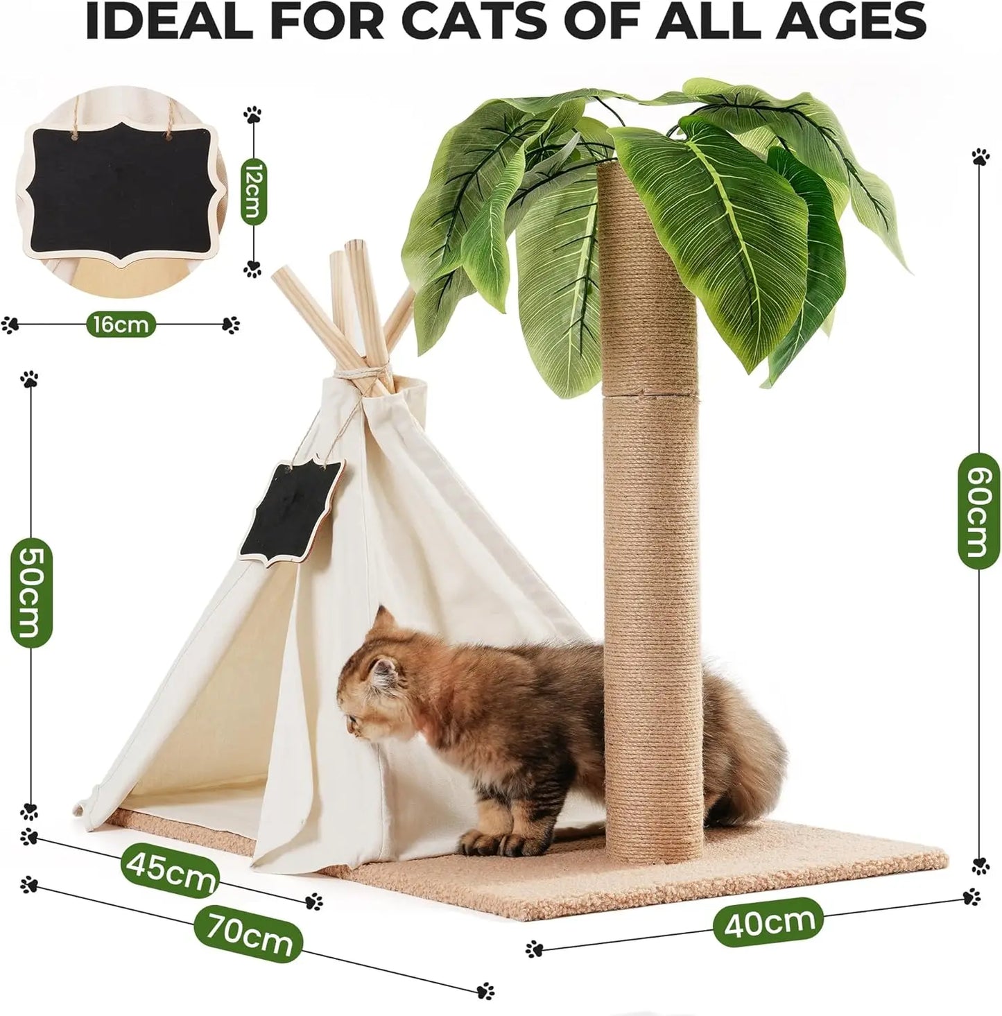 MEWOOFUN Cat Scratching Post Teepee Tree Indoor Play House