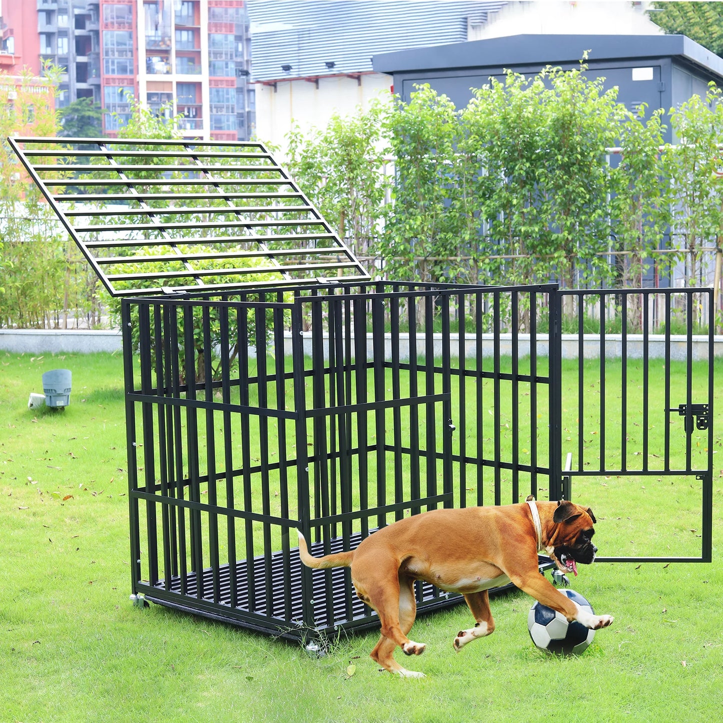 BINGOPAW Heavy Duty Dog Crate With Four Wheels And 3 Doors