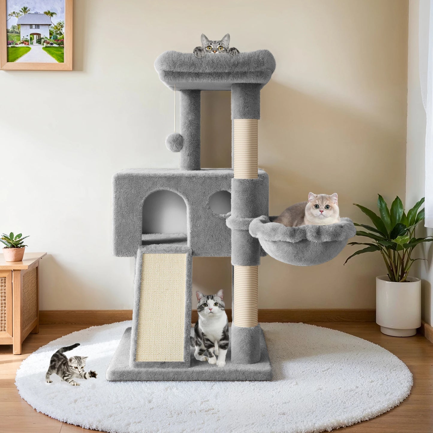 HOOMIC Cat Tree Multi Level Condo With Sisal Posts Hammock