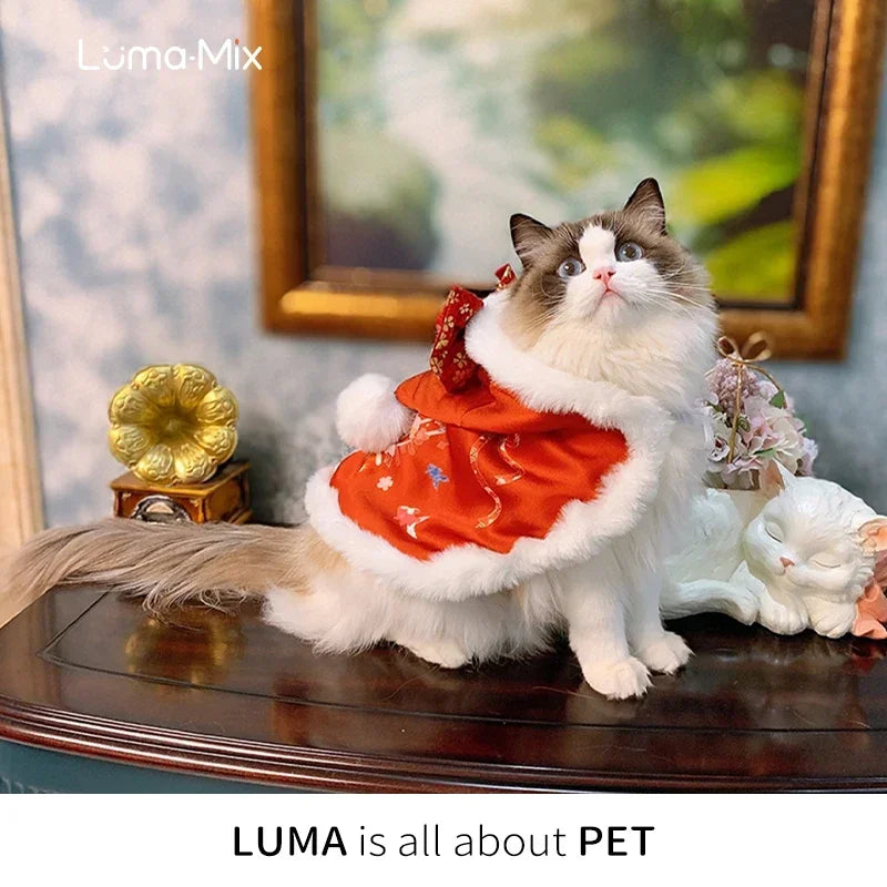 Christmas Pet Cloak For Cats Warm Winter Costume Cozy Apparel