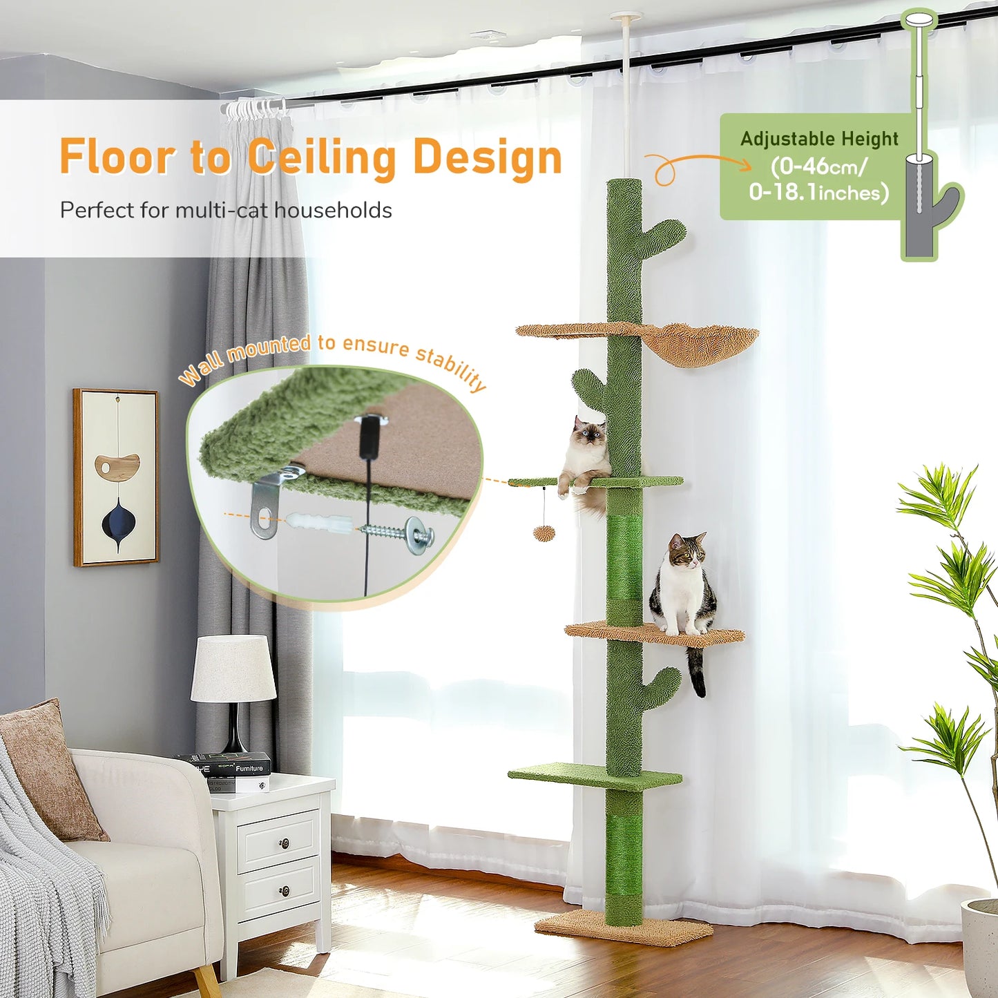 PAWZ Road Cat Tree Five Tier Floor To Ceiling Tower