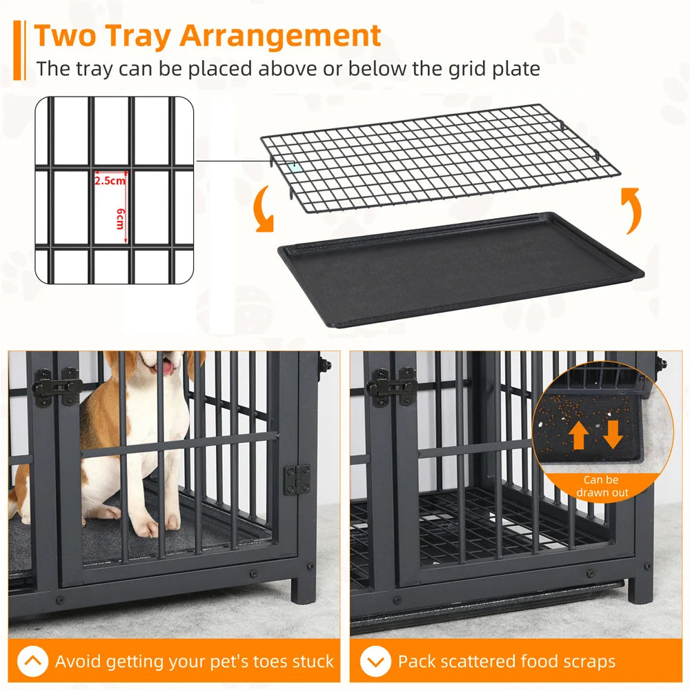 BORWARTH Wooden Elevated Dog Crate Table Kennel With 3 Doors
