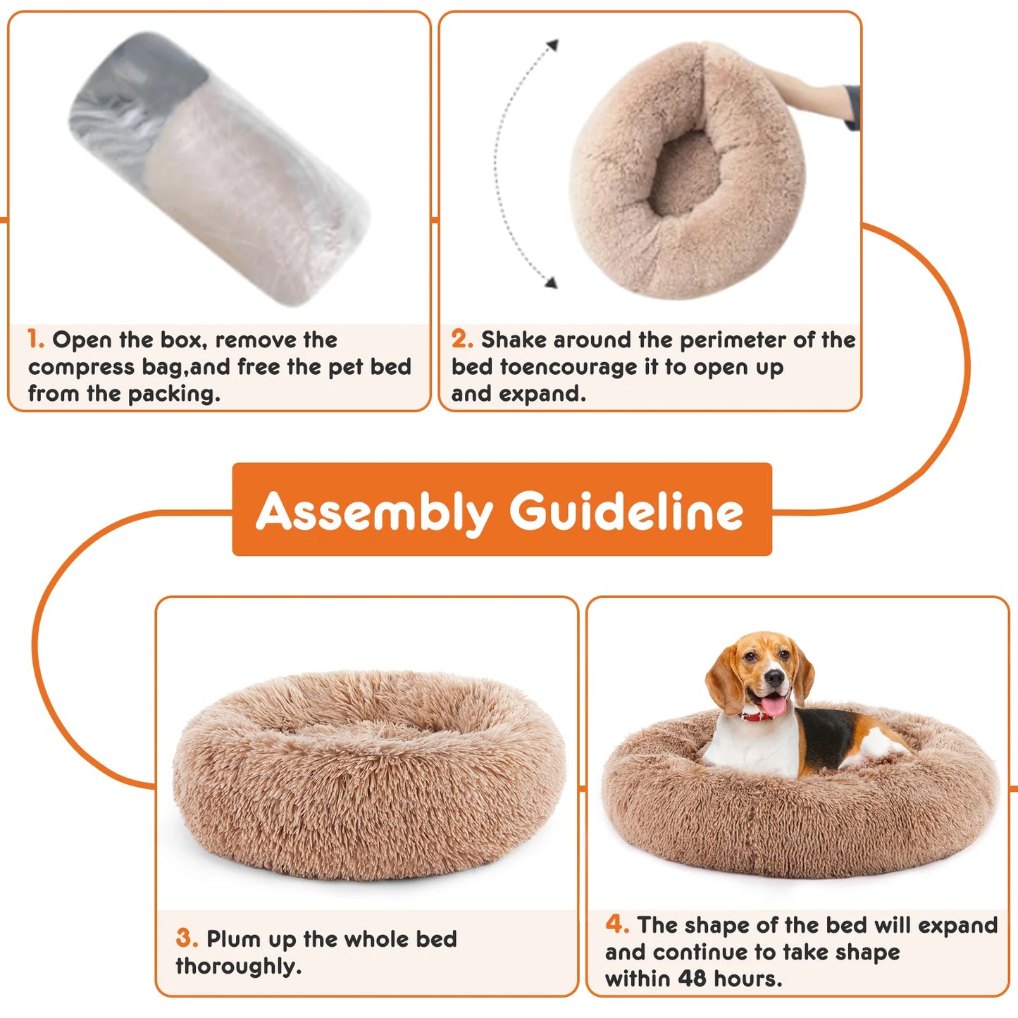 JHK Calming Dog Bed Washable Anti Slip Plush Faux Fur