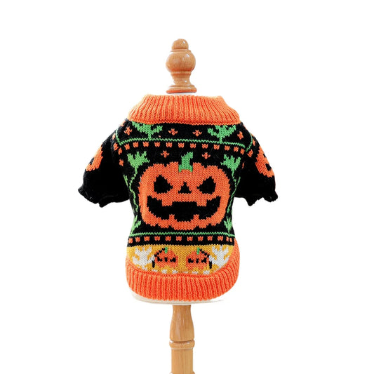 Halloween Pumpkin Knit Pet Sweater For Dogs And Cats