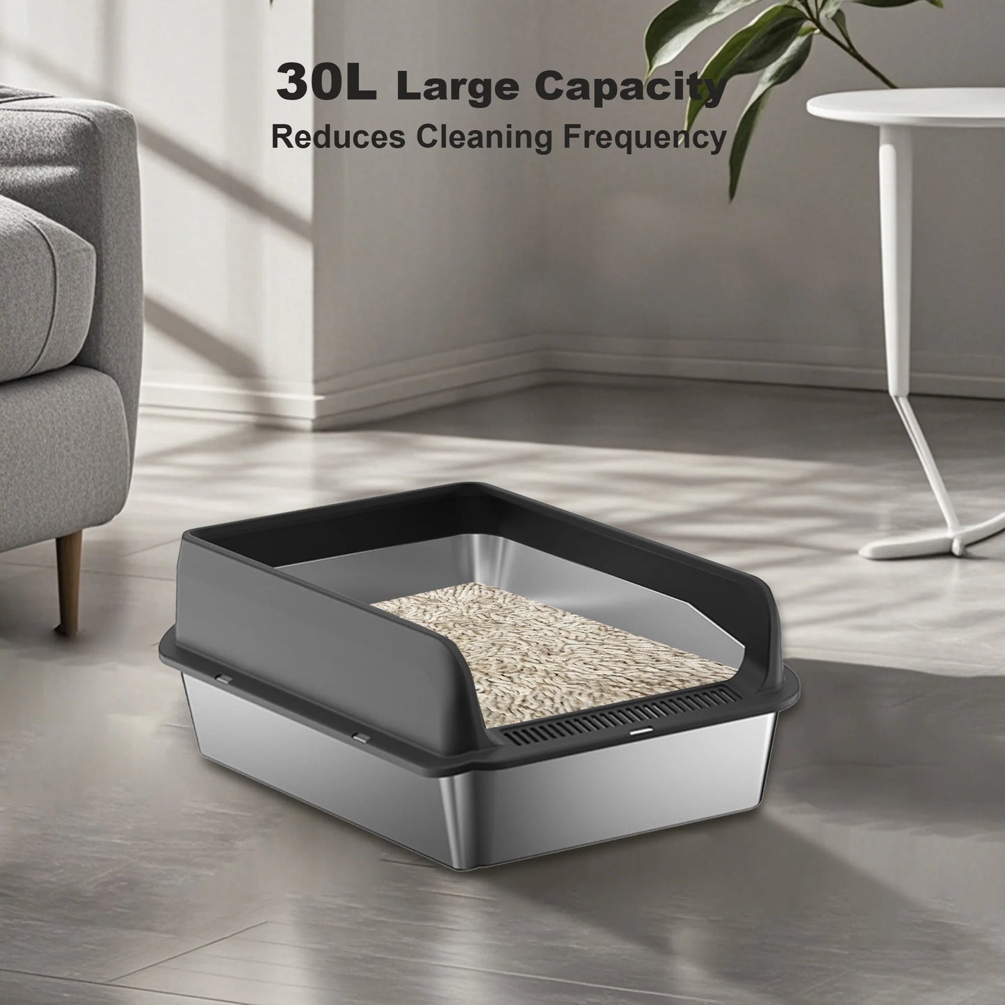 HiMISSH Stainless Cat Litter Box High Sided With Double Mat