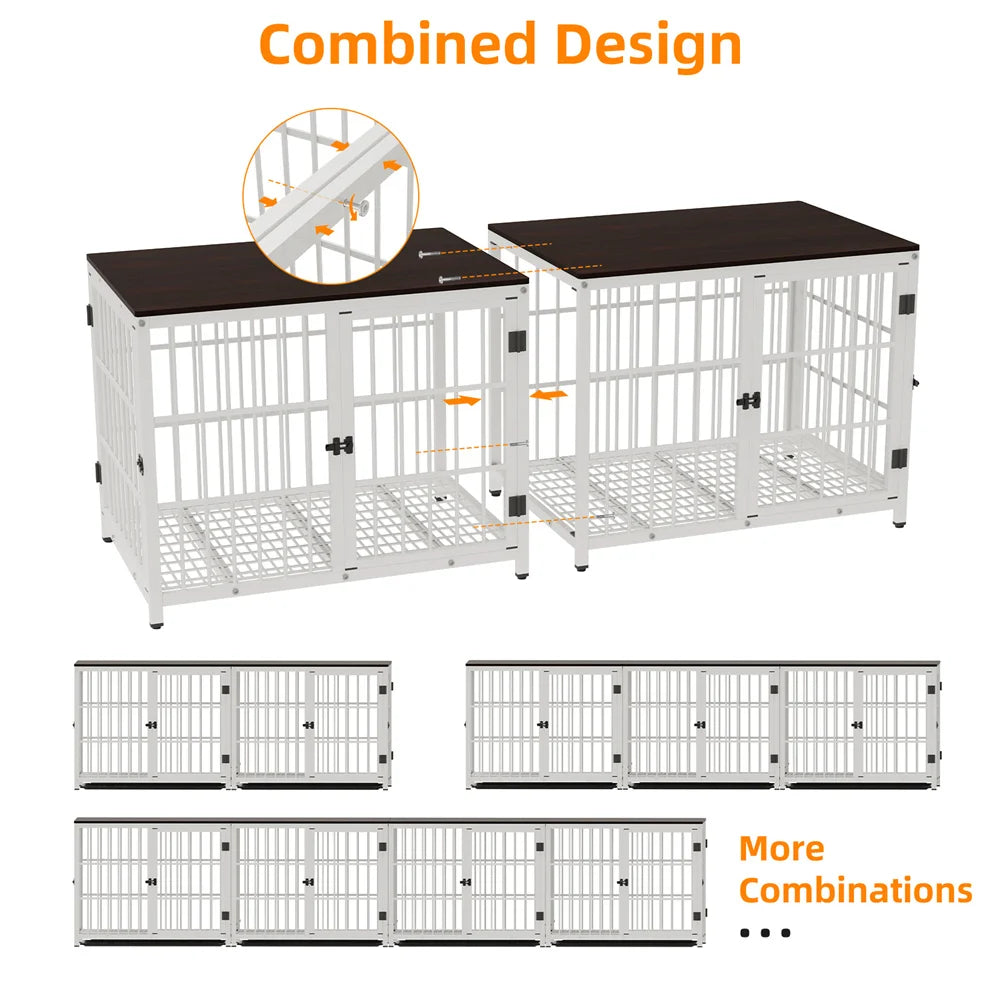 BORWARTH Wooden Elevated Dog Crate Table Kennel With 3 Doors