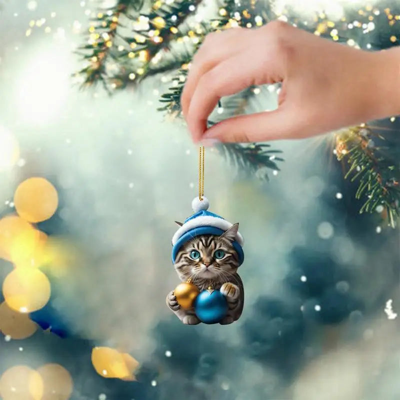 2D Funny Cat Hanging Christmas Ornament Car Rearview Mirror
