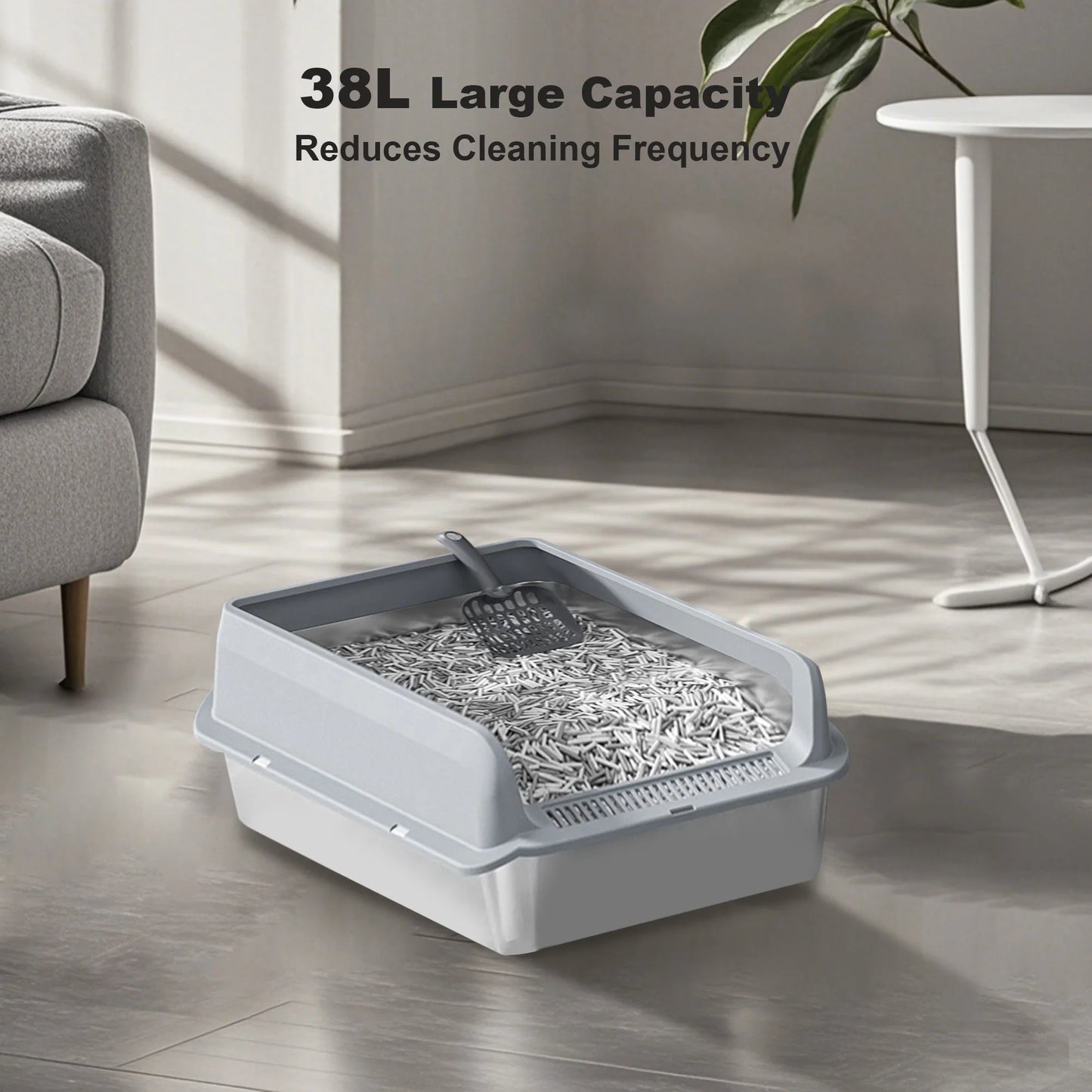 HiMISSH Stainless Cat Litter Box High Sided With Double Mat