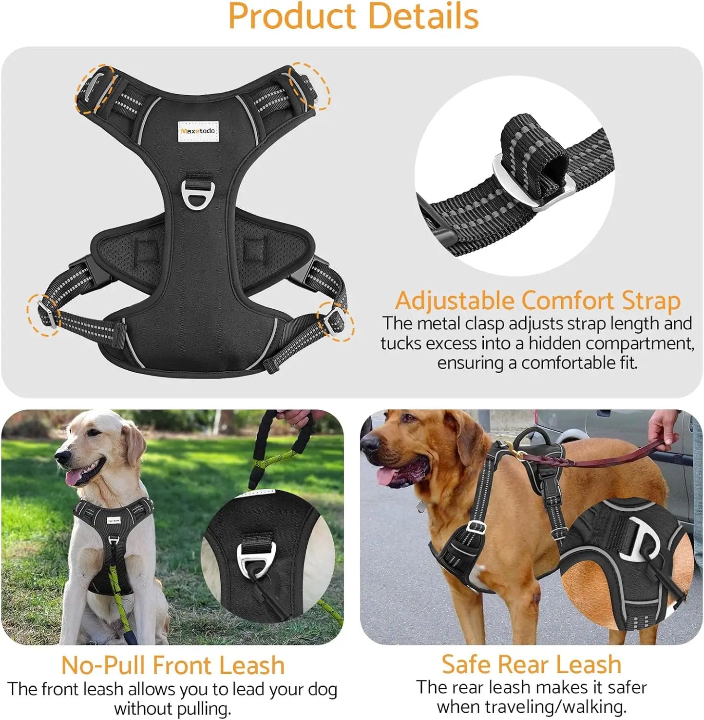 Maxetodo No Pull Adjustable Reflective Dog Harness Pro