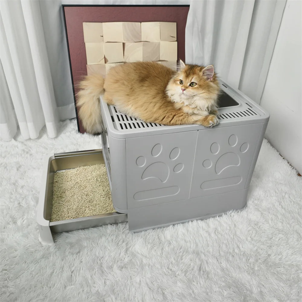Feature Enclosed Stainless Steel Cat Litter Box Lid Incl