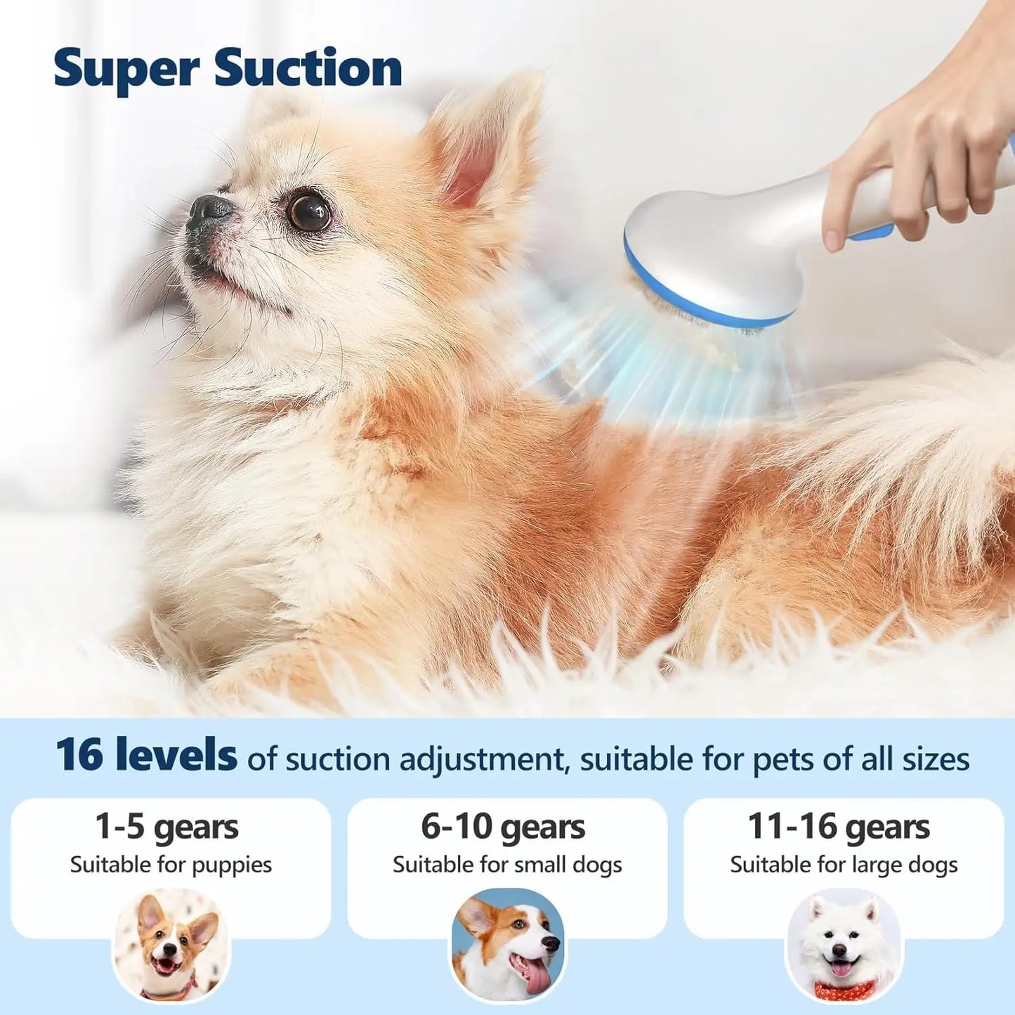 Hign-Concerned Pet Grooming Vacuum Kit 5 In 1 Low Noise