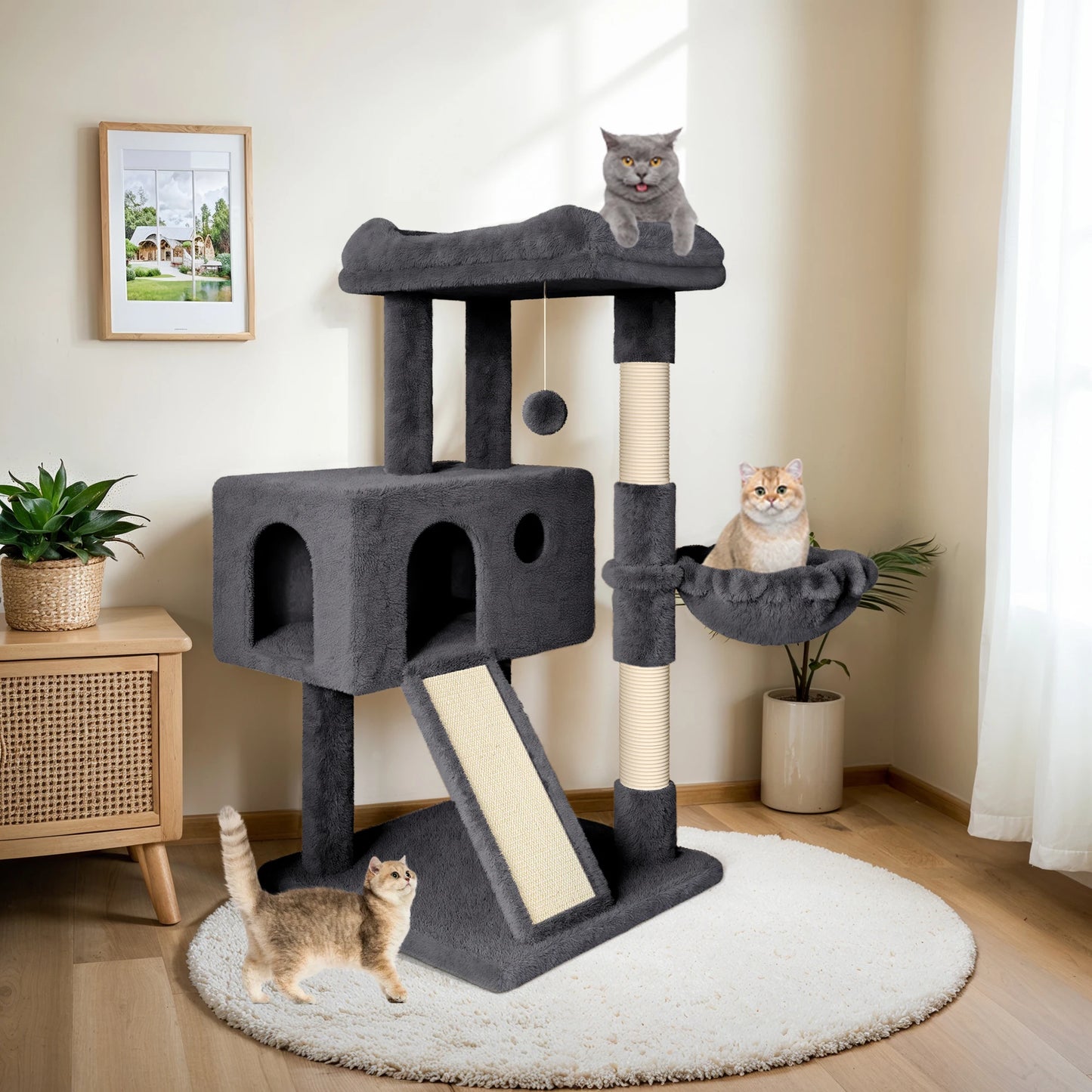 HOOMIC Cat Tree Multi Level Condo With Sisal Posts Hammock