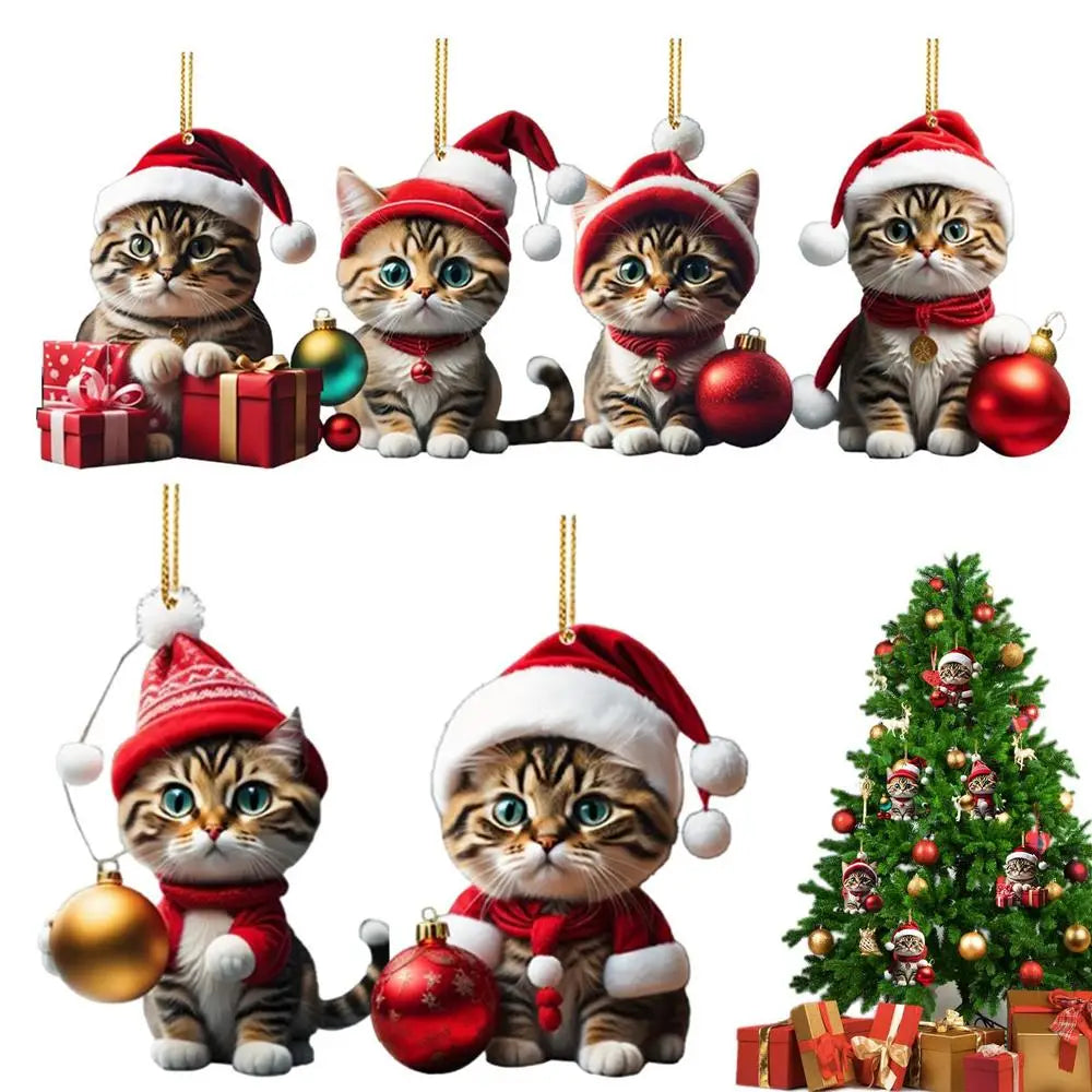 2D Funny Cat Hanging Christmas Ornament Car Rearview Mirror