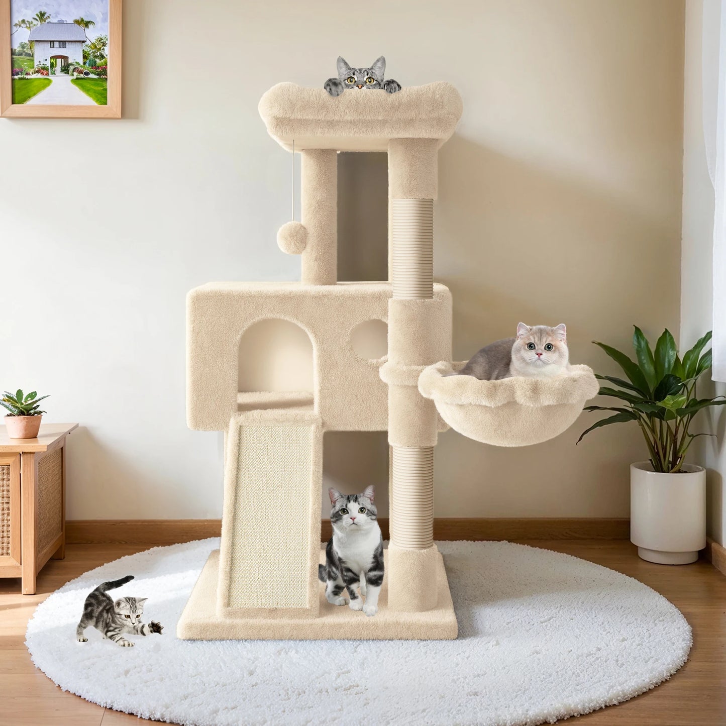 HOOMIC Cat Tree Multi Level Condo With Sisal Posts Hammock