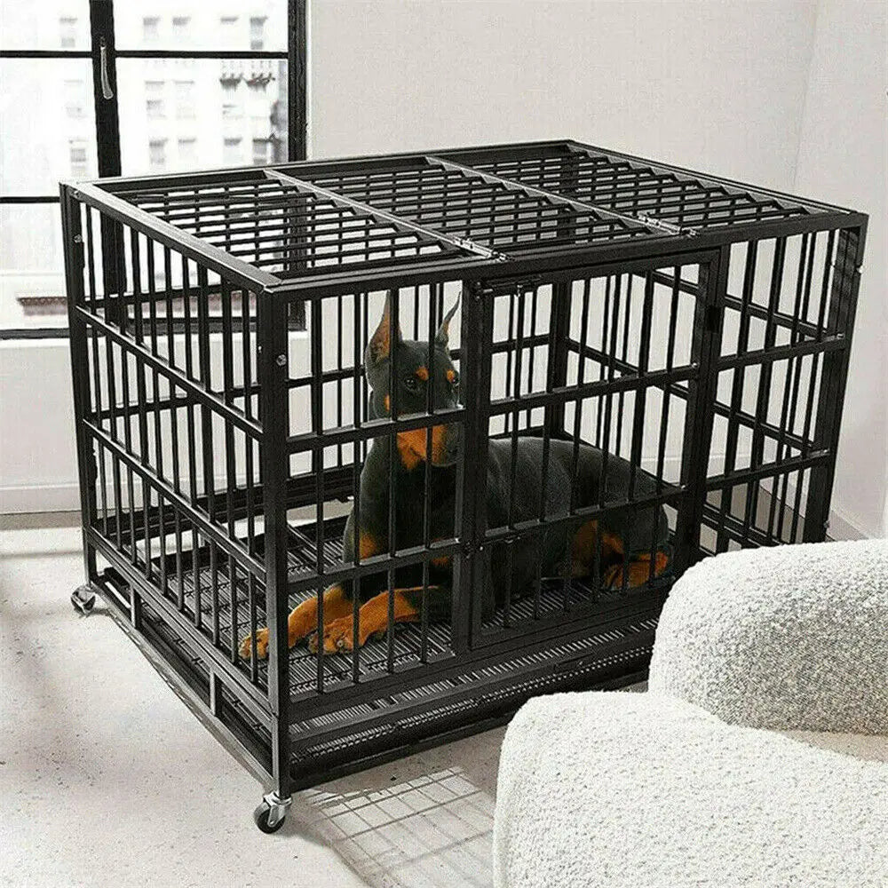 BINGOPAW Heavy Duty Dog Crate With Four Wheels And 3 Doors