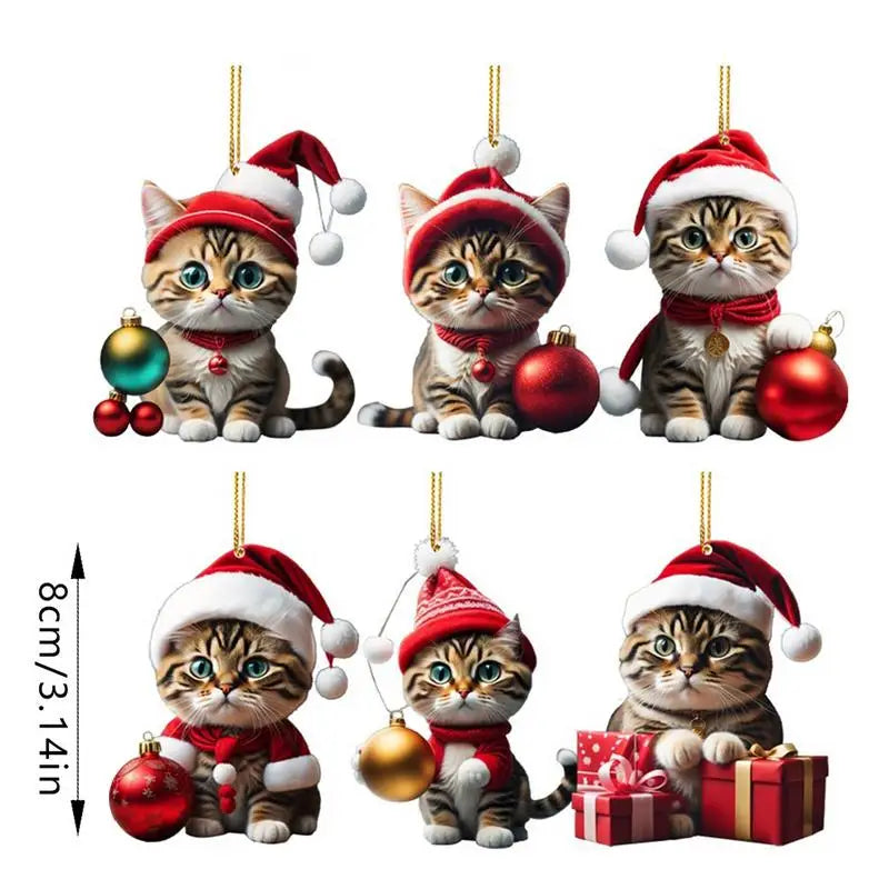 2D Funny Cat Hanging Christmas Ornament Car Rearview Mirror