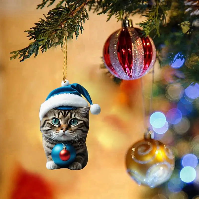 2D Funny Cat Hanging Christmas Ornament Car Rearview Mirror