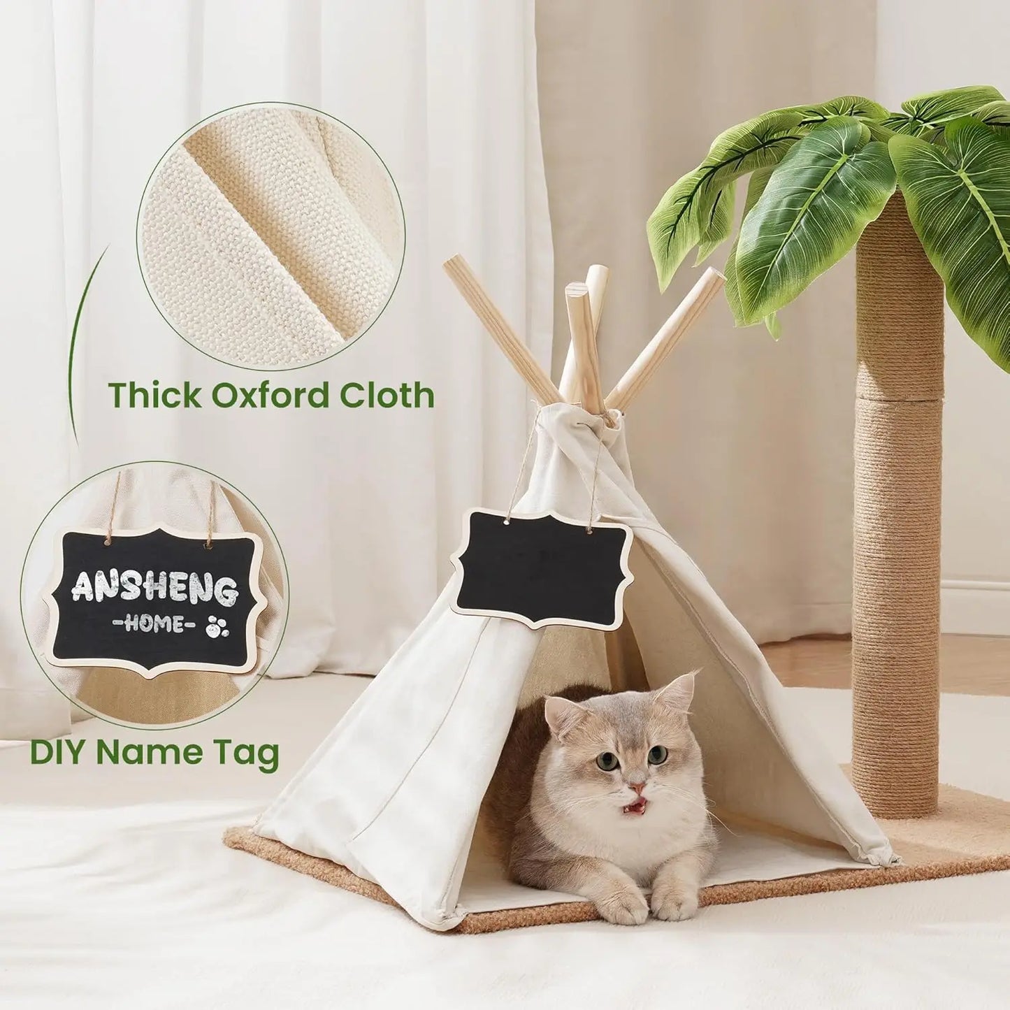 MEWOOFUN Cat Scratching Post Teepee Tree Indoor Play House