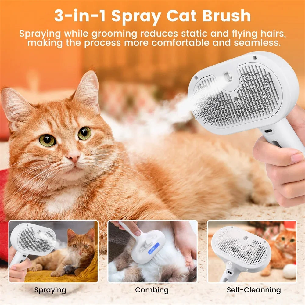 Hign-concerned 3 In 1 Cat Dog Steam Brush Self Cleaning