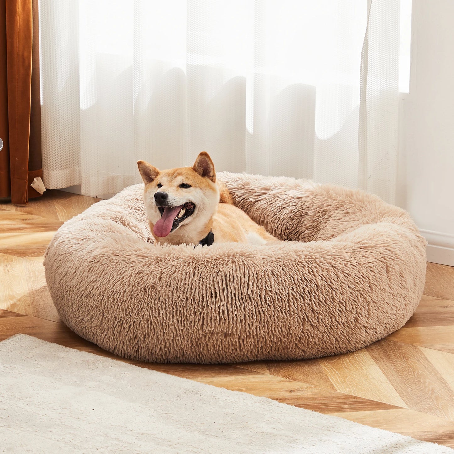 JHK Calming Dog Bed Washable Anti Slip Plush Faux Fur