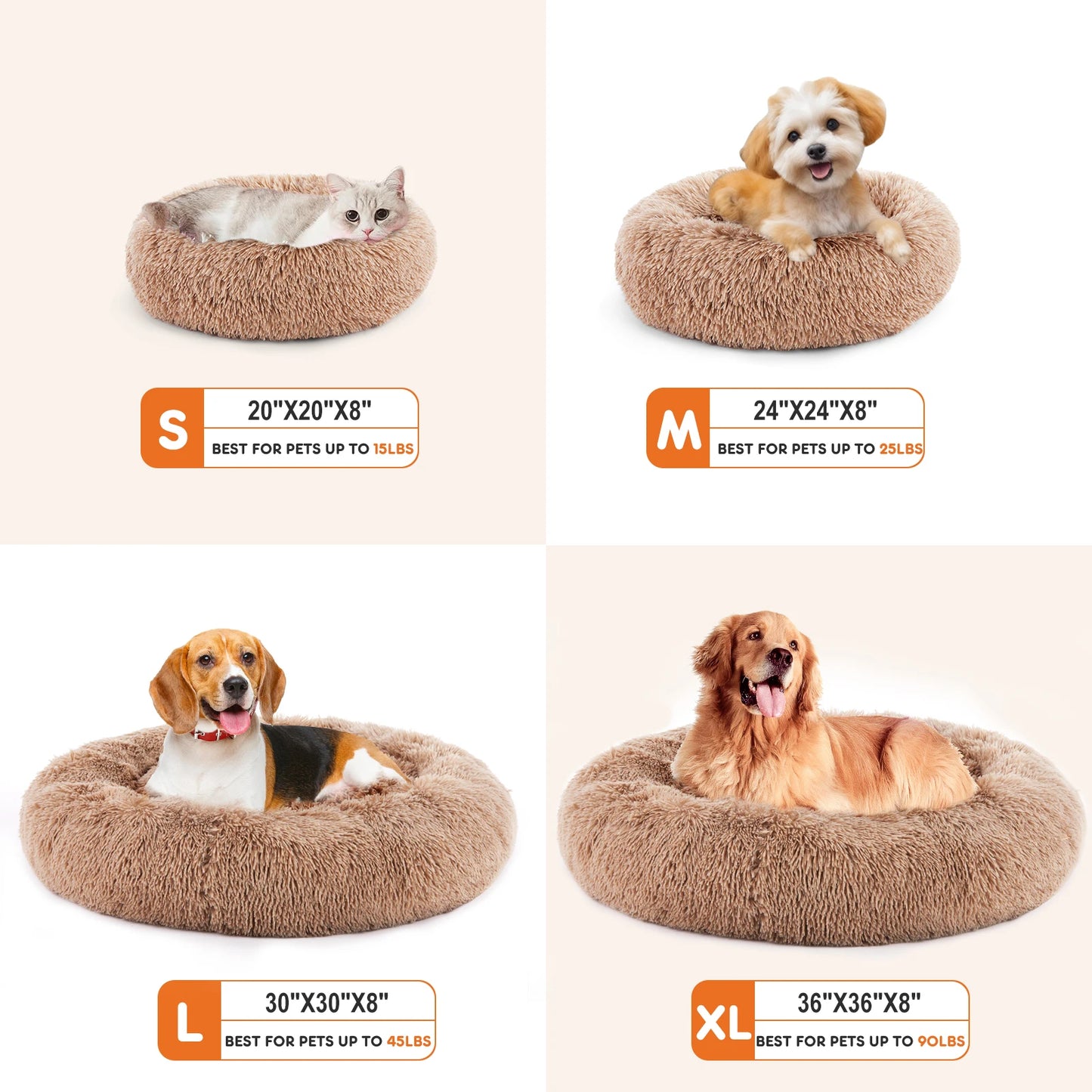 JHK Calming Dog Bed Washable Anti Slip Plush Faux Fur