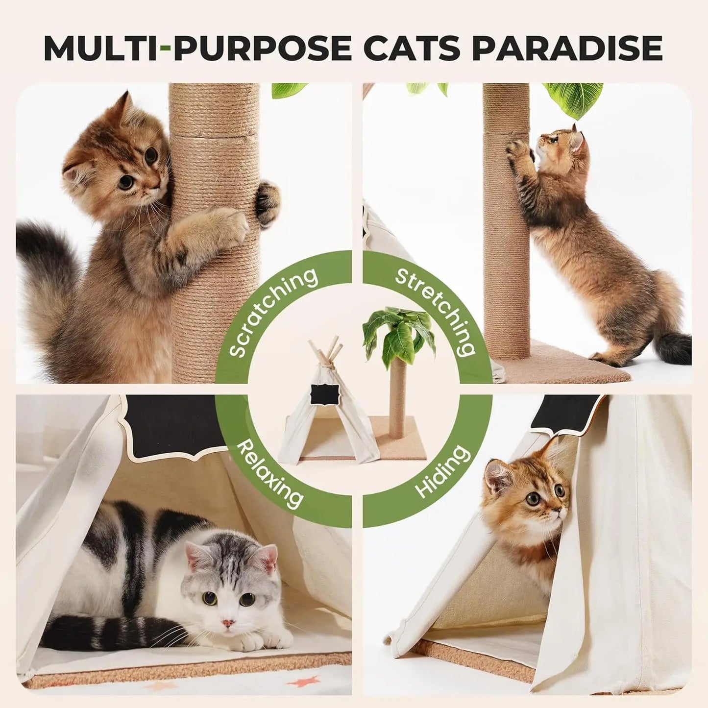 MEWOOFUN Cat Scratching Post Teepee Tree Indoor Play House