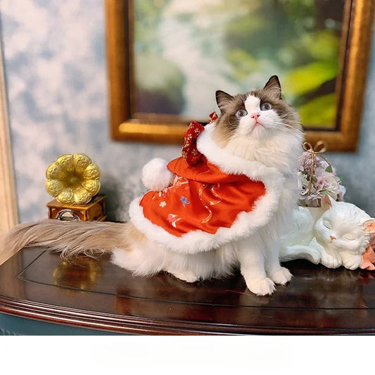 Christmas Pet Cloak For Cats Warm Winter Costume Cozy Apparel
