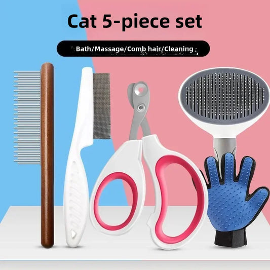 Hign Concerned Cat Grooming Kit Scissors Brush Gloves Comb