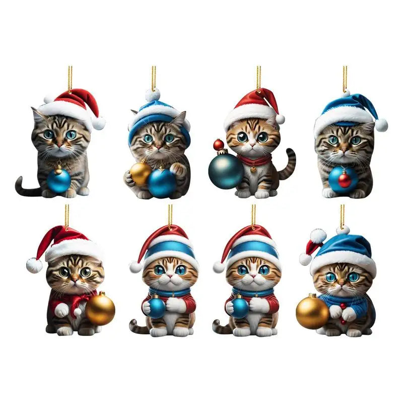 2D Funny Cat Hanging Christmas Ornament Car Rearview Mirror