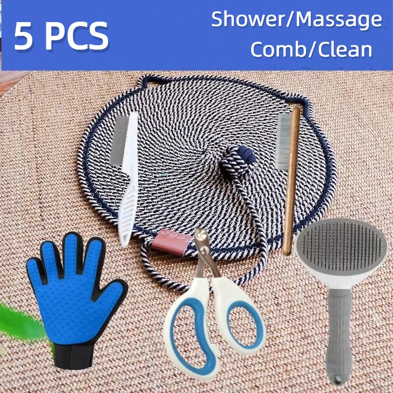 Hign Concerned Cat Grooming Kit Scissors Brush Gloves Comb