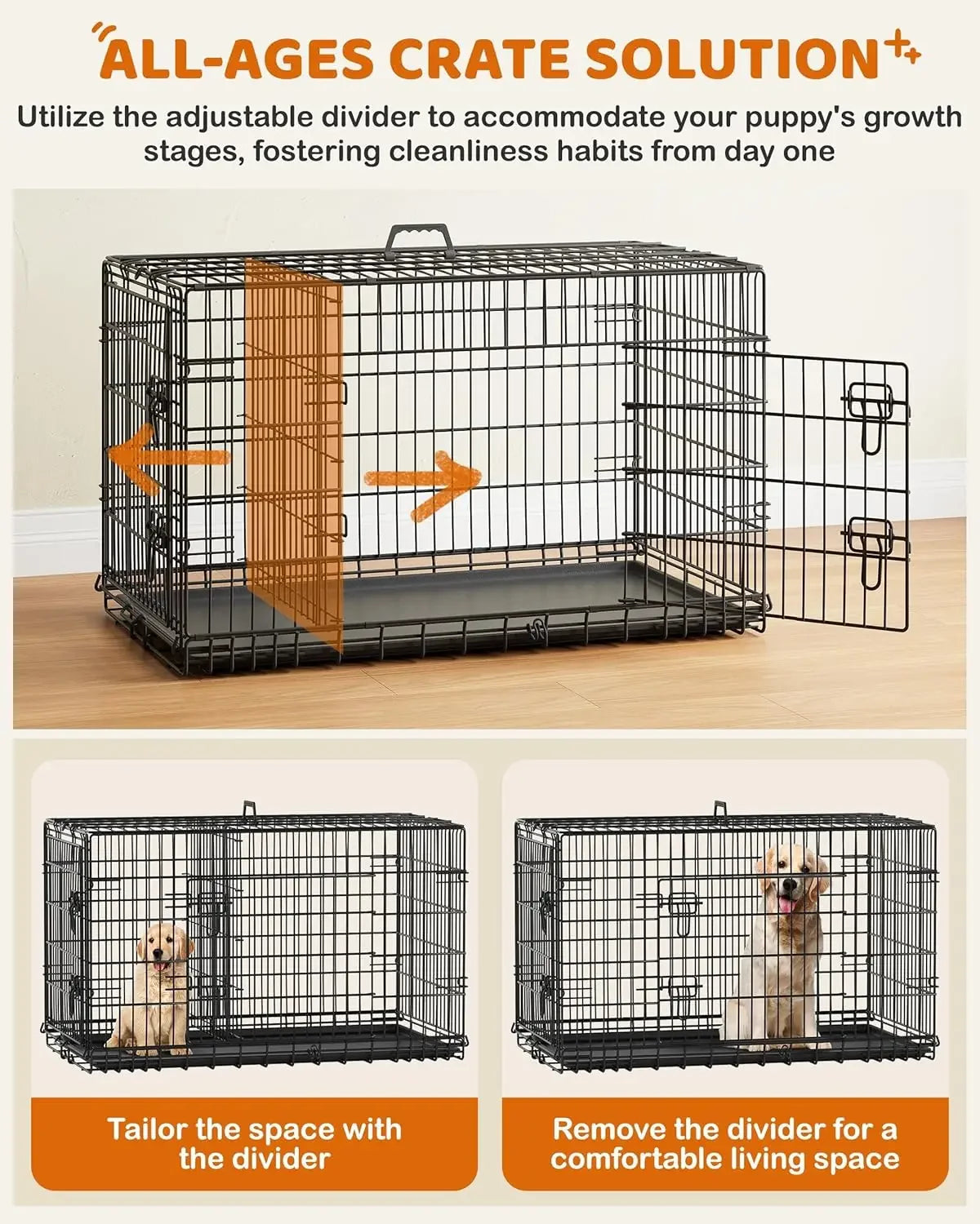 XMSJ Double Door Collapsible Metal Dog Crate With Tray